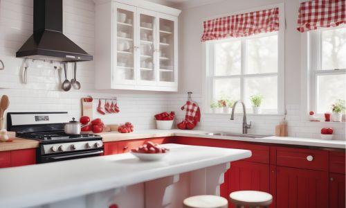 modern farmhouse kitchen with red accent