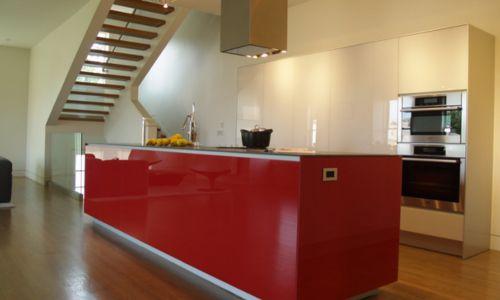 red kitchen island