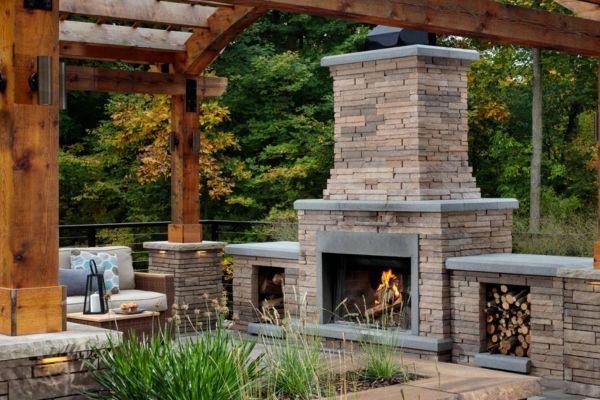 Outdoor Kitchen with Built-in Fireplace