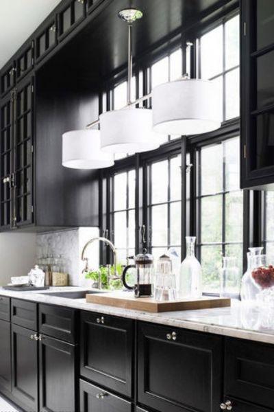 Black Cabinets with Marble Countertops