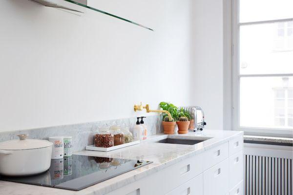 Modern White Cabinets with Integrated Handles