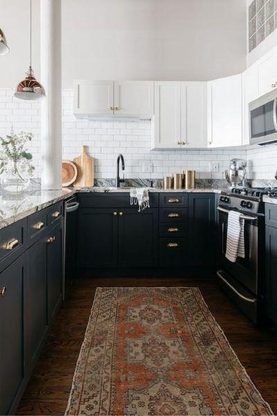 Black Cabinets with Subway Tile