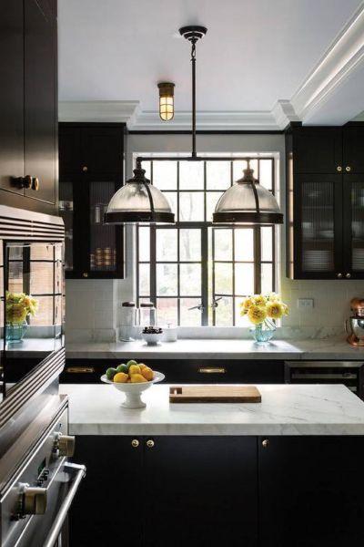 Black Cabinets with Glass Inserts