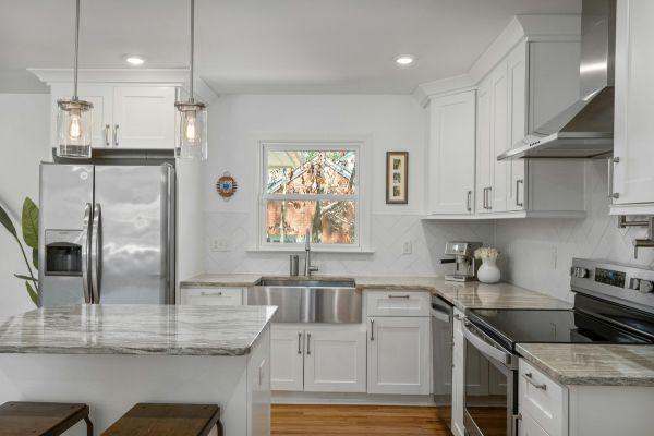 White Cabinets with Stainless Steel Appliances