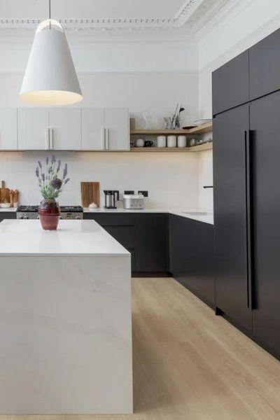 Black Cabinets with White Walls