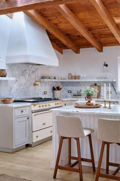 white cabinets with open shelving