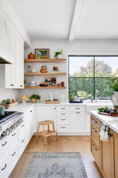 White Cabinets with Floating Shelves