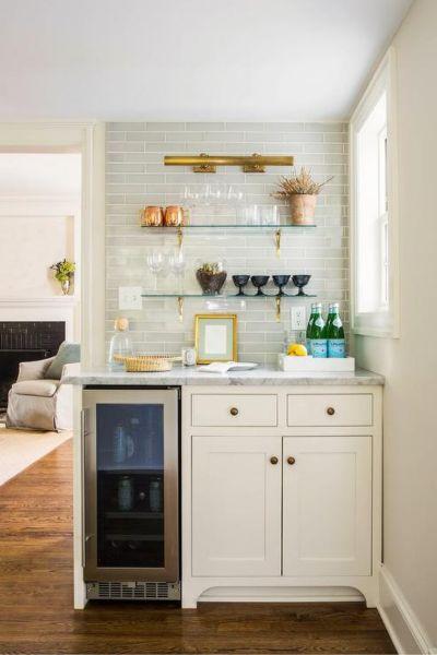 White Cabinets with Open Glass Shelving