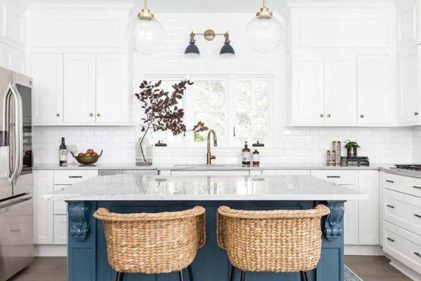 White Cabinets with Bold Island Color