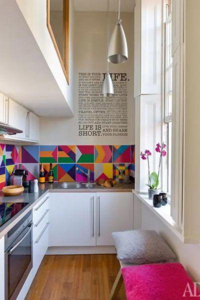 White Cabinets with Colorful Backsplash