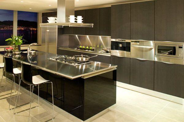 Black Cabinets with Stainless Steel Countertops