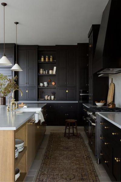 Black Cabinets with Gold Hardware